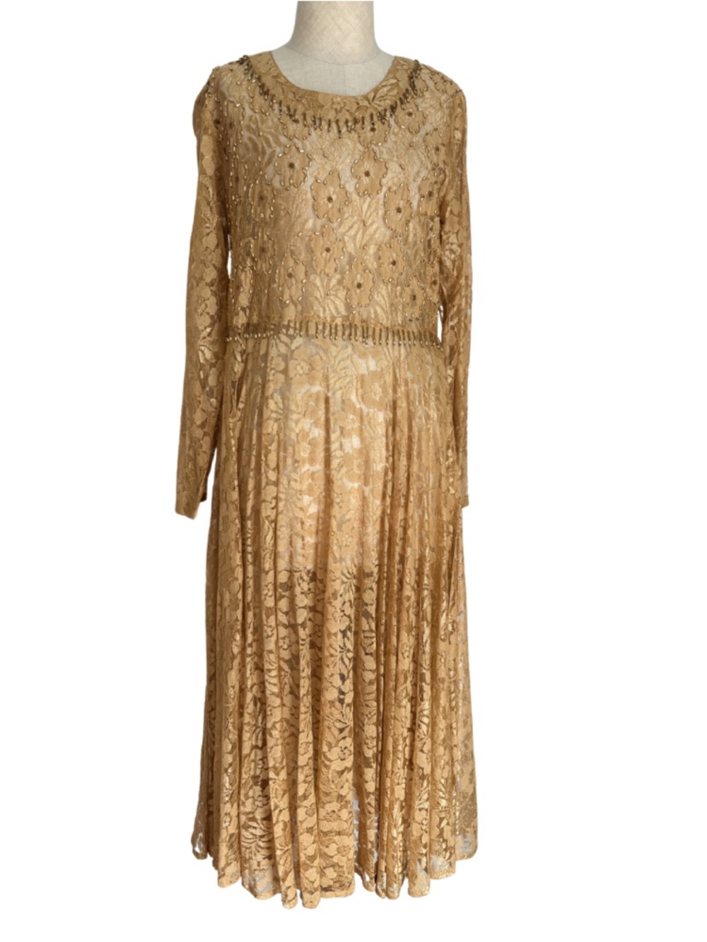 vintage 90s NWT Gold Floral Lace Maxi Pleated Skirt Dress fairycore renaissance